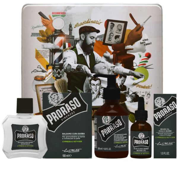 Proraso Cypress & Vetiver Beard Gift Set – zestaw do brody z szamponem, balsamem i olejkiem, 200ml+100ml+30ml