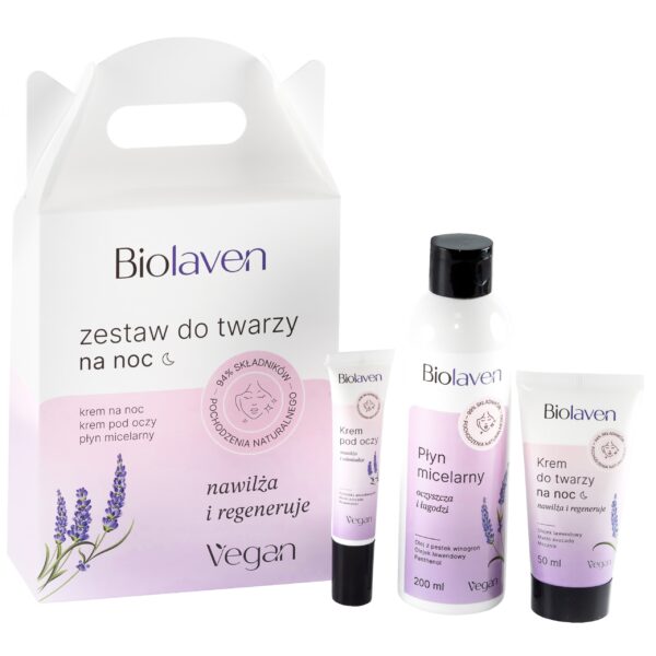 Biolaven Zestaw do twarzy na noc – kompleksowa nocna pielęgnacja, 200ml+50ml+15ml
