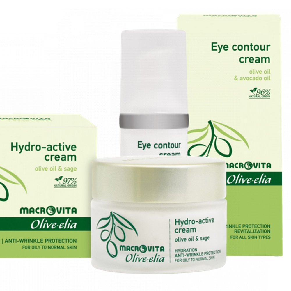 Zestaw Macrovita Olive.elia: krem aktywnie nawilżający do cery tłustej lub normalnej 50ml + nawilżający krem pod oczy 30ml