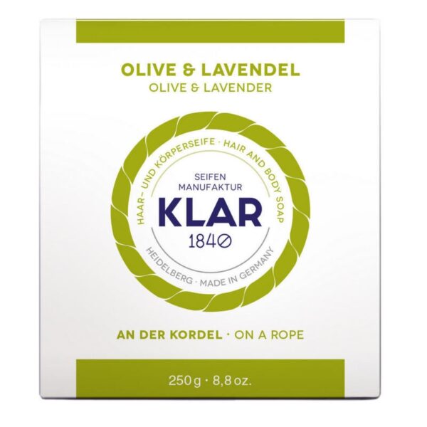 Klar Seifen Oliwa i Lawenda mydło do włosów i ciała (2w1) 250g