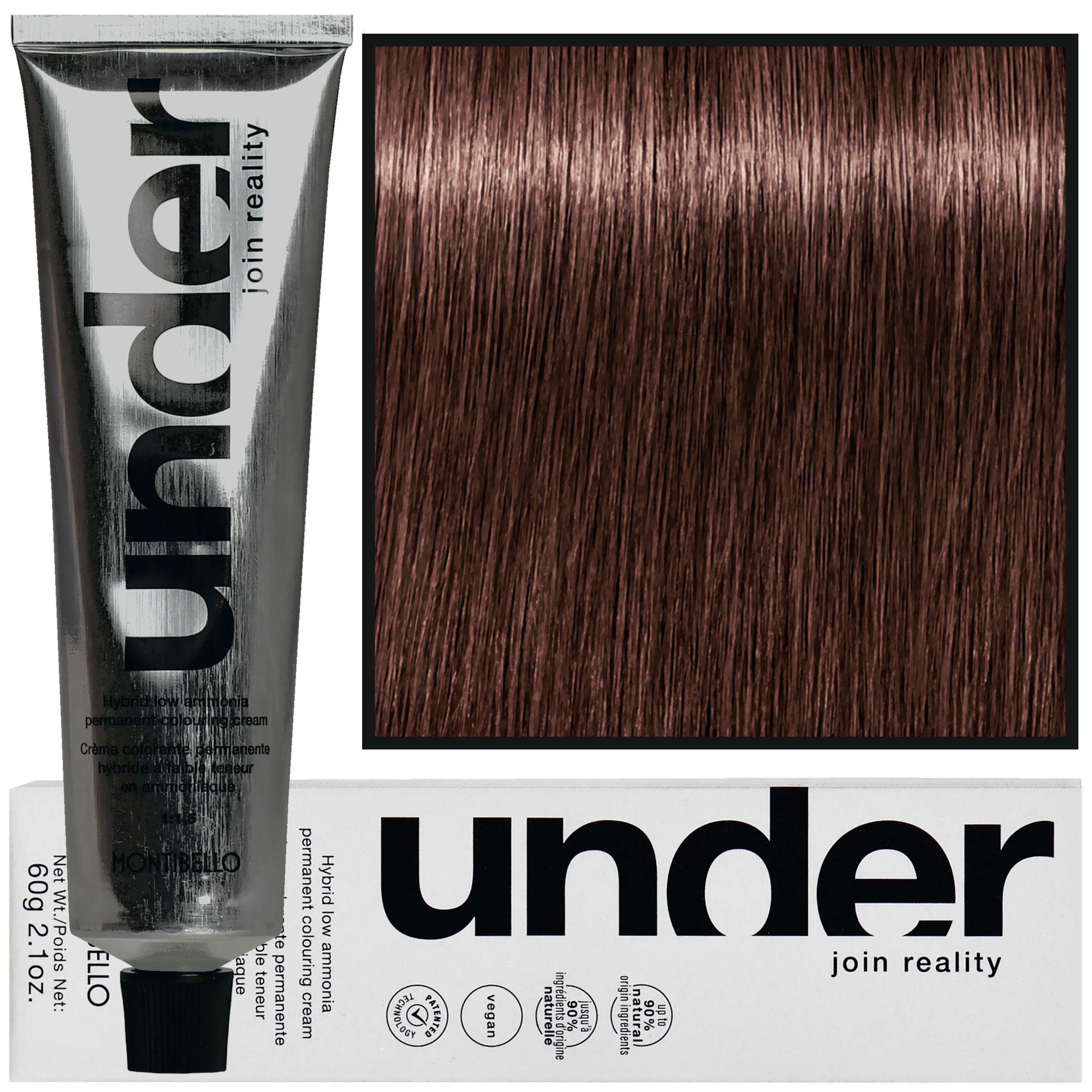 Montibello Under – profesjonalna farba do włosów, 60ml 4.62 / 4BP | Średni Brąz Brązowo-Perłowy