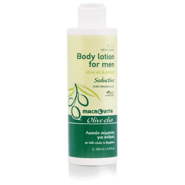 Macrovita Olive.elia Seductive naturalne mleczko do ciała dla mężczyzn z bio-oliwą i bawełną 200ml