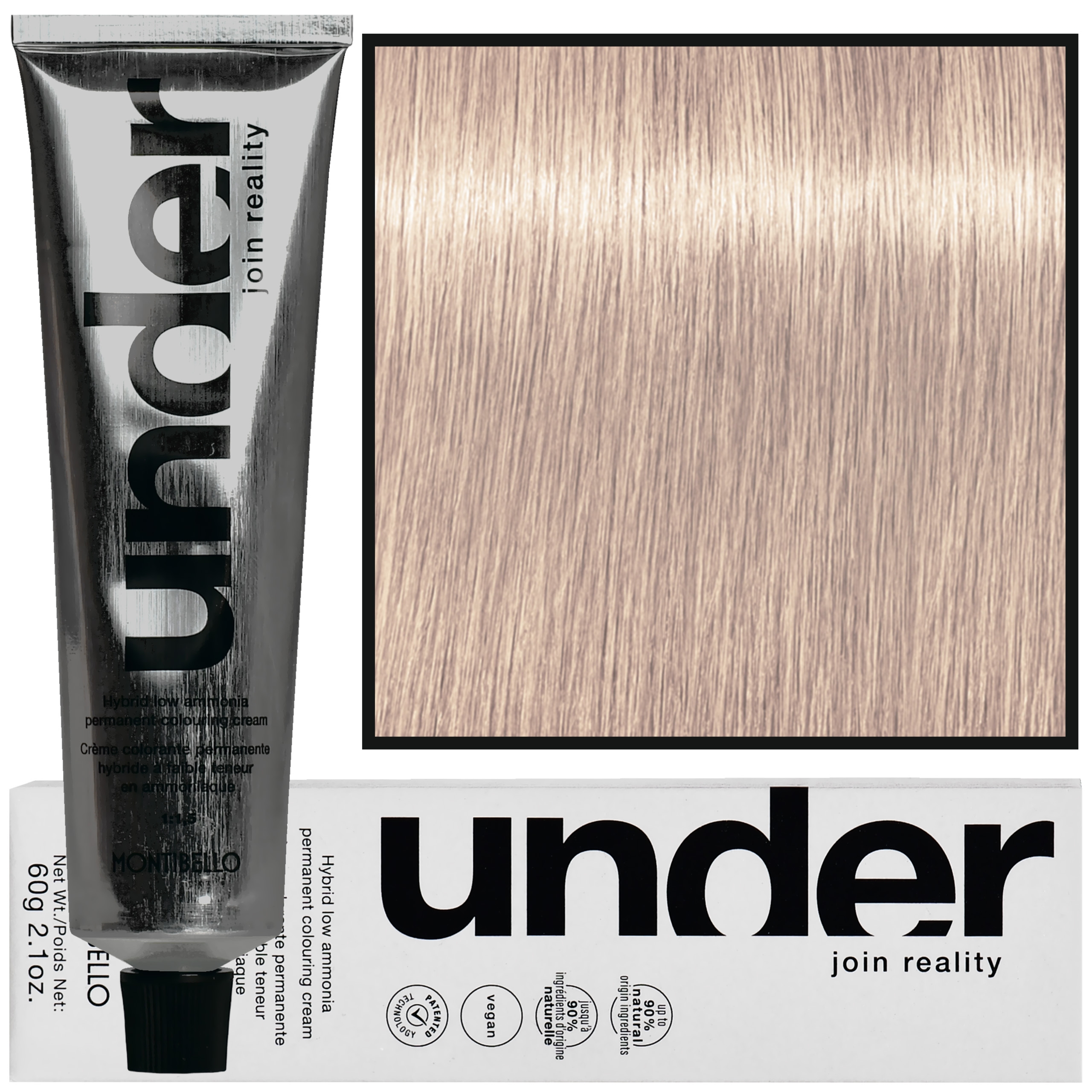 Montibello Under – profesjonalna farba do włosów, 60ml 10.23 / 10PG | Najjaśniejszy Perłowo Złocisty Blond