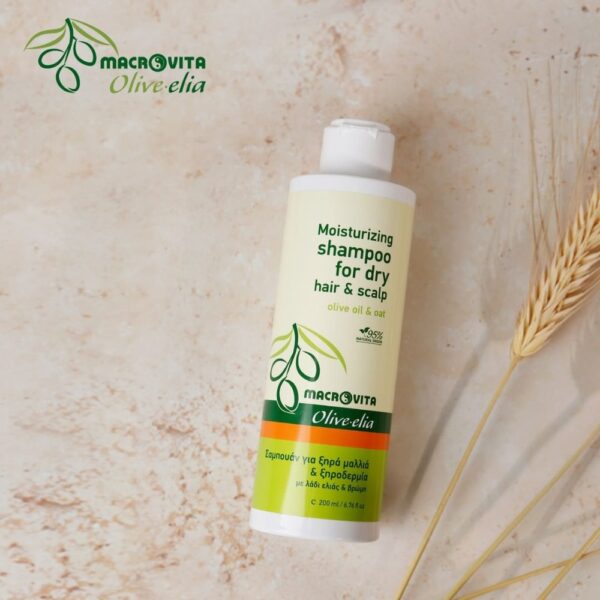 Macrovita Olive.elia szampon nawilżający do włosów suchych i suchej skóry głowy z bio-oliwą i owsem 200ml