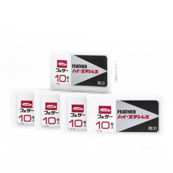 Żyletki FEATHER 5 x FH-10 Hi-Stainless (czerwono-czarne) 50 sztuk