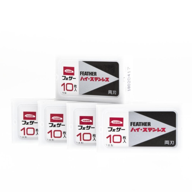Żyletki FEATHER 5 x FH-10 Hi-Stainless (czerwono-czarne) 50 sztuk