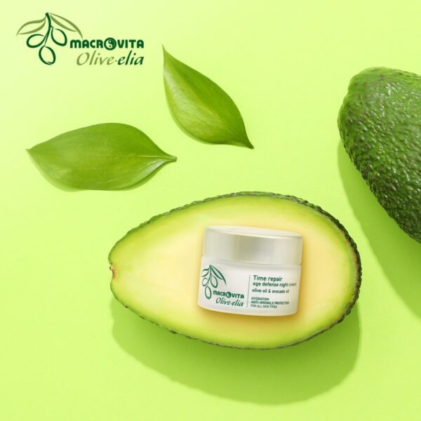 Macrovita Olive.elia Time Repair naturalny krem przeciwzmarszczkowy na noc z bio-oliwą i awokado do wszystkich rodzajów cery 50ml