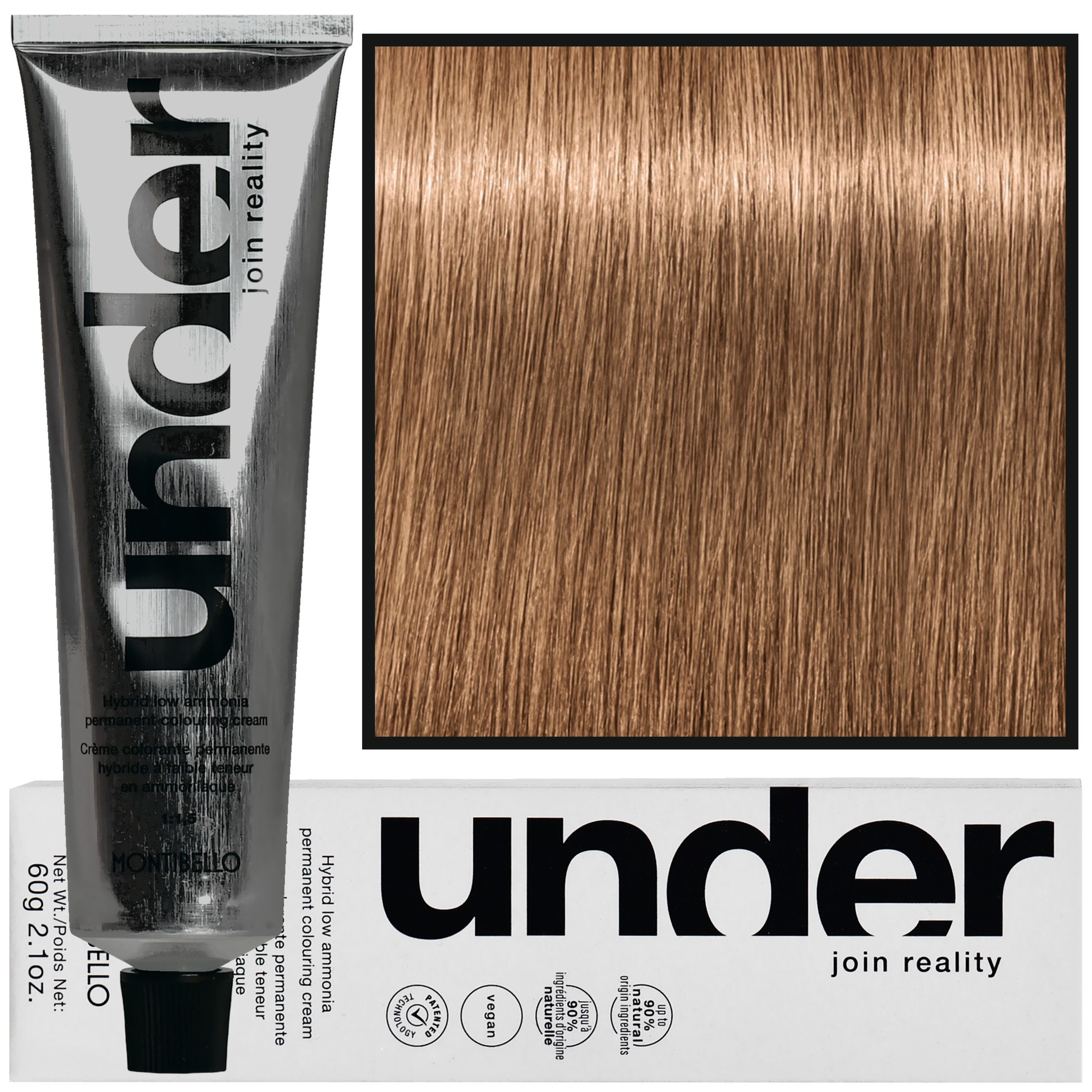 Montibello Under – profesjonalna farba do włosów, 60ml 8.32 / 8GP Jasny Blond Złoto-Perłowy