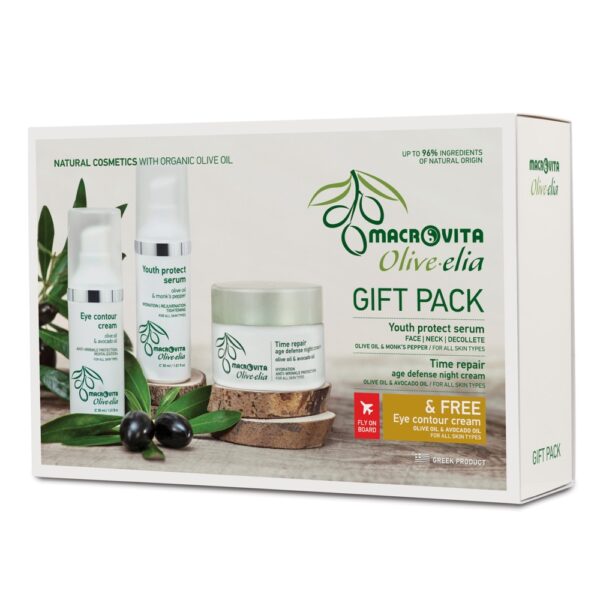 Zestaw Macrovita Olive.elia: krem przeciwzmarszczkowy na noc 50ml + serum na twarz, szyję i dekolt 30ml + GRATIS krem pod oczy 30ml
