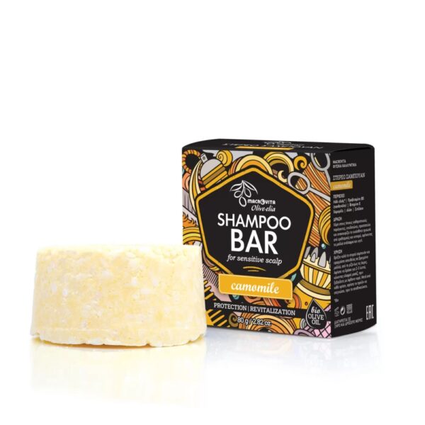 Macrovita Olive.elia Camomile naturalny szampon w kostce do wrażliwej skóry głowy z bio-oliwą, pantenolem i witaminą E 80g