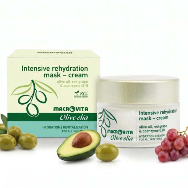 Macrovita Olive.elia naturalna maska-krem intensywnie nawilżająca z bio-oliwą i czerwonymi winogronami do wszystkich rodzajów cery 50ml