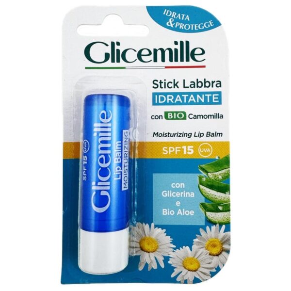 Glicemille SPF15 Idratante nawilżający balsam do ust z Bio Rumiankiem sztyft 5,5ml (niebieski)