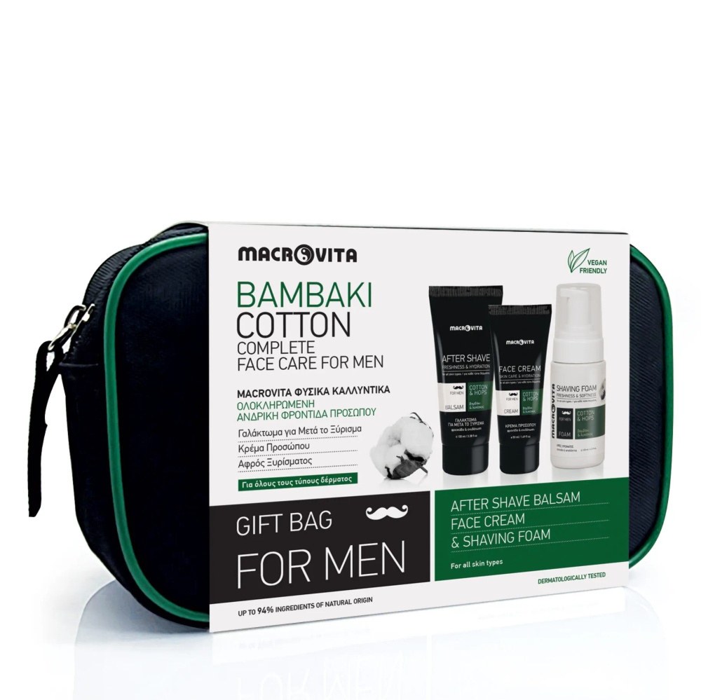 Zestaw Macrovita Men: balsam po goleniu 100ml + krem do twarzy 50ml + pianka do golenia 125ml + kosmetyczka