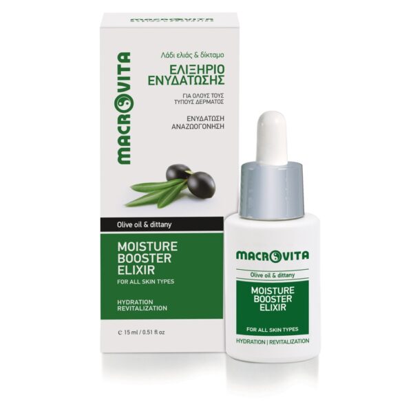 Macrovita Moisture Booster Elixir nawilżający eliksir do twarzy z oliwą i lebiodką kreteńską (dittany) 15ml