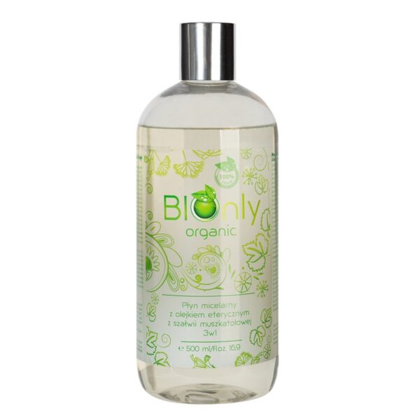 BIOnly ORGANIC Płyn micelarny 3w1 do twarzy z olejkiem eterycznym z szałwii 500 ml