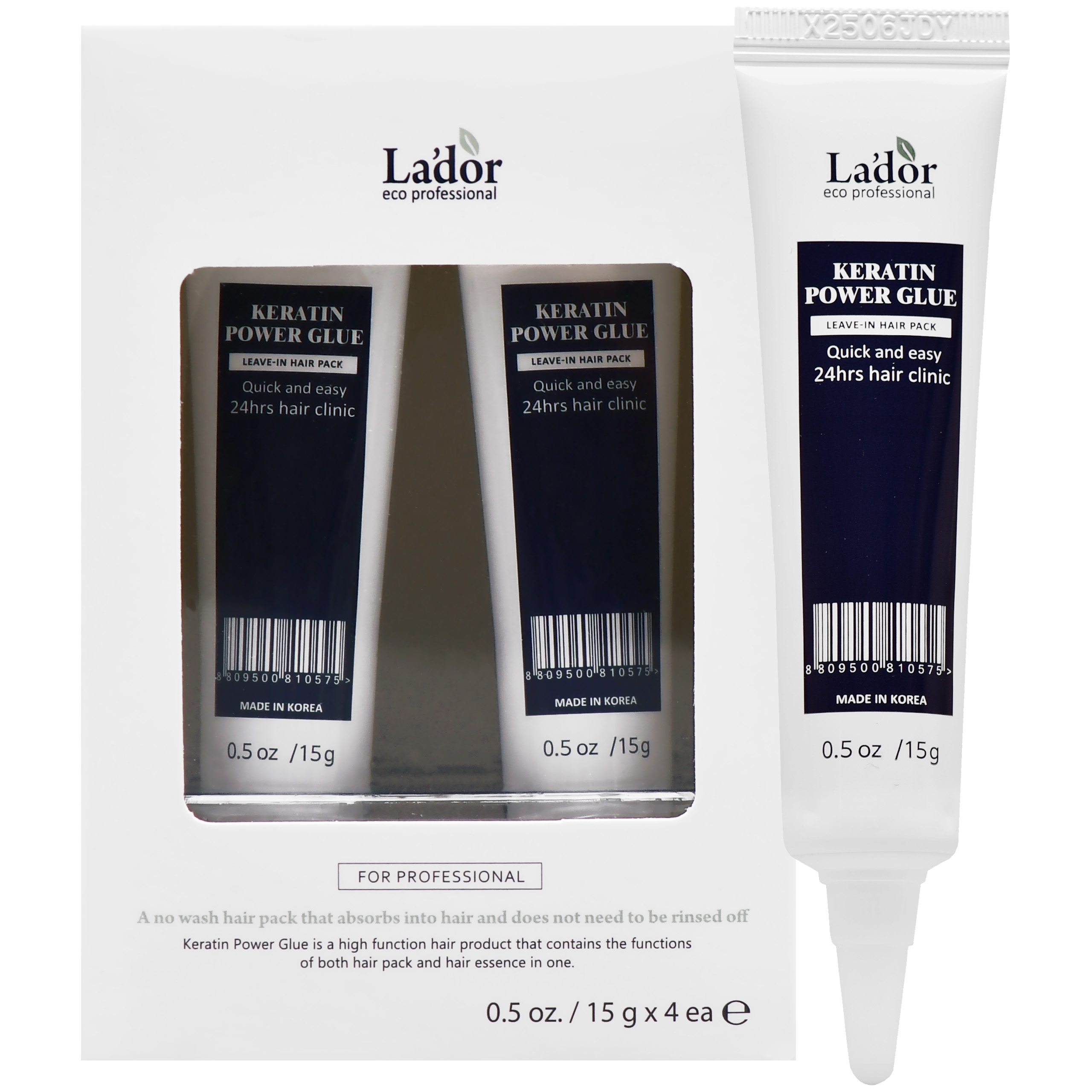 La'dor Keratin Power Glue Leave-In Treatment – intensywna regeneracja włosów zniszczonych, 4x15 g