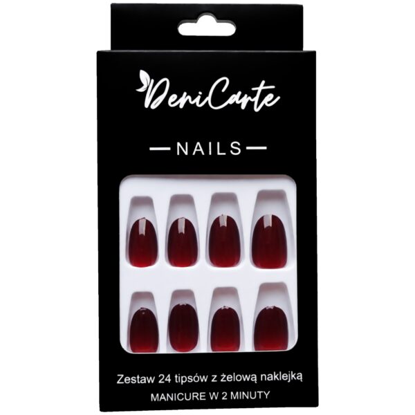 DeniCarte TIPSY L OVAL CAT EYE RED - czerwone owalne tipsy do przedłużania paznokci, rozmiar L