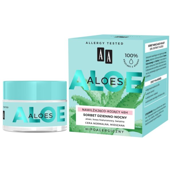 AA ALOES 100% aloe vera extract Sorbet dzienno-nocny 48h nawilżająco-kojący 50 ml
