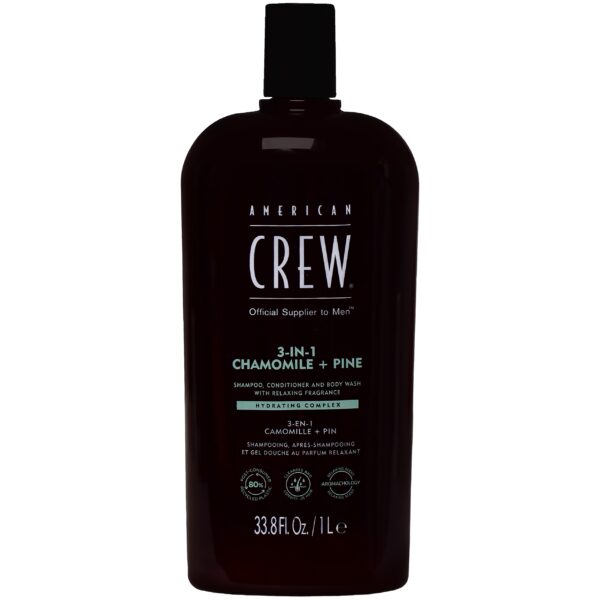 American Crew 3in1 Chamom+Pine Gel - szampon, odżywka i żel pod prysznic 3w1 do codziennej pielęgnacji, 1000ml
