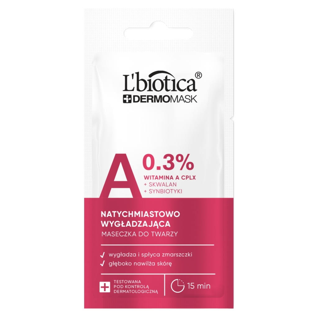 L'BIOTICA Dermomask ekspresowo wygładzająca maska z witaminą A 8 ml