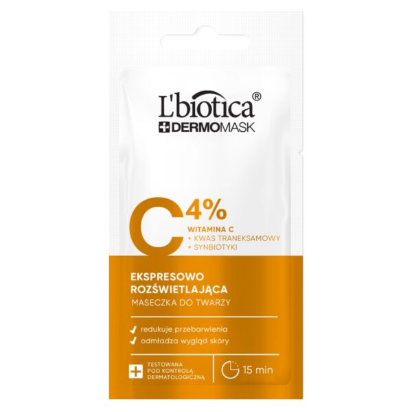 L'BIOTICA Dermomask ekspresowo rozświetlająca maska z witaminą C 8 ml