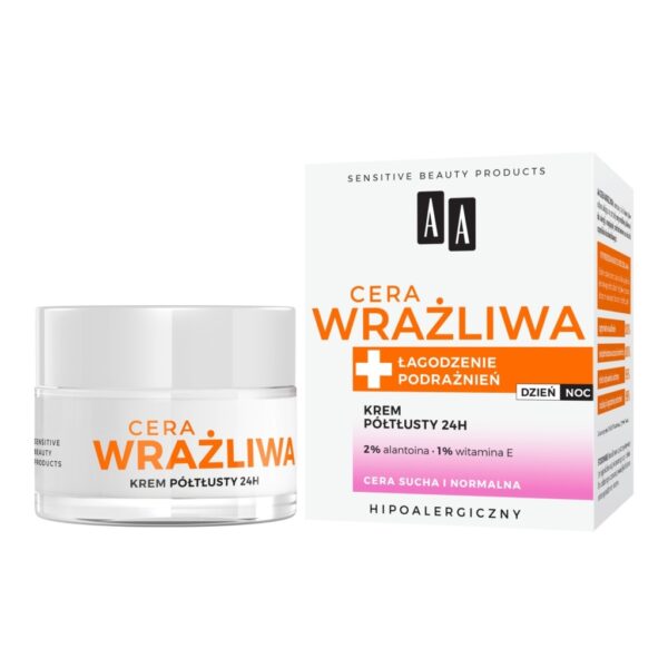 AA Cera Wrażliwa Krem półtłusty do każdego rodzaju cery 24 h bezzapachowy 50 ml
