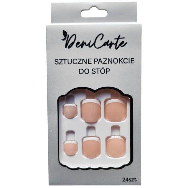 DeniCarte tipsy do stóp - tipsy do paznokci u stóp do stylizacji French w odcieniu nude, rozmiar L