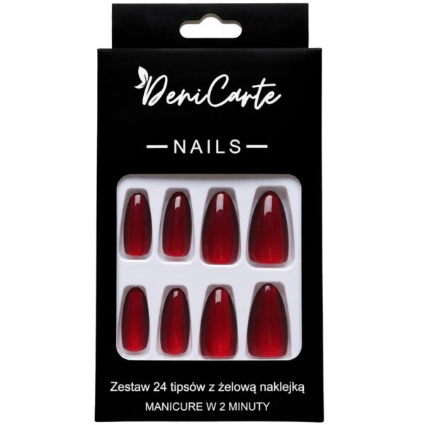 DeniCarte TIPSY L ALMOND CAT EYE RED - czerwone tipsy w kształcie migdała do przedłużania i stylizacji paznokci