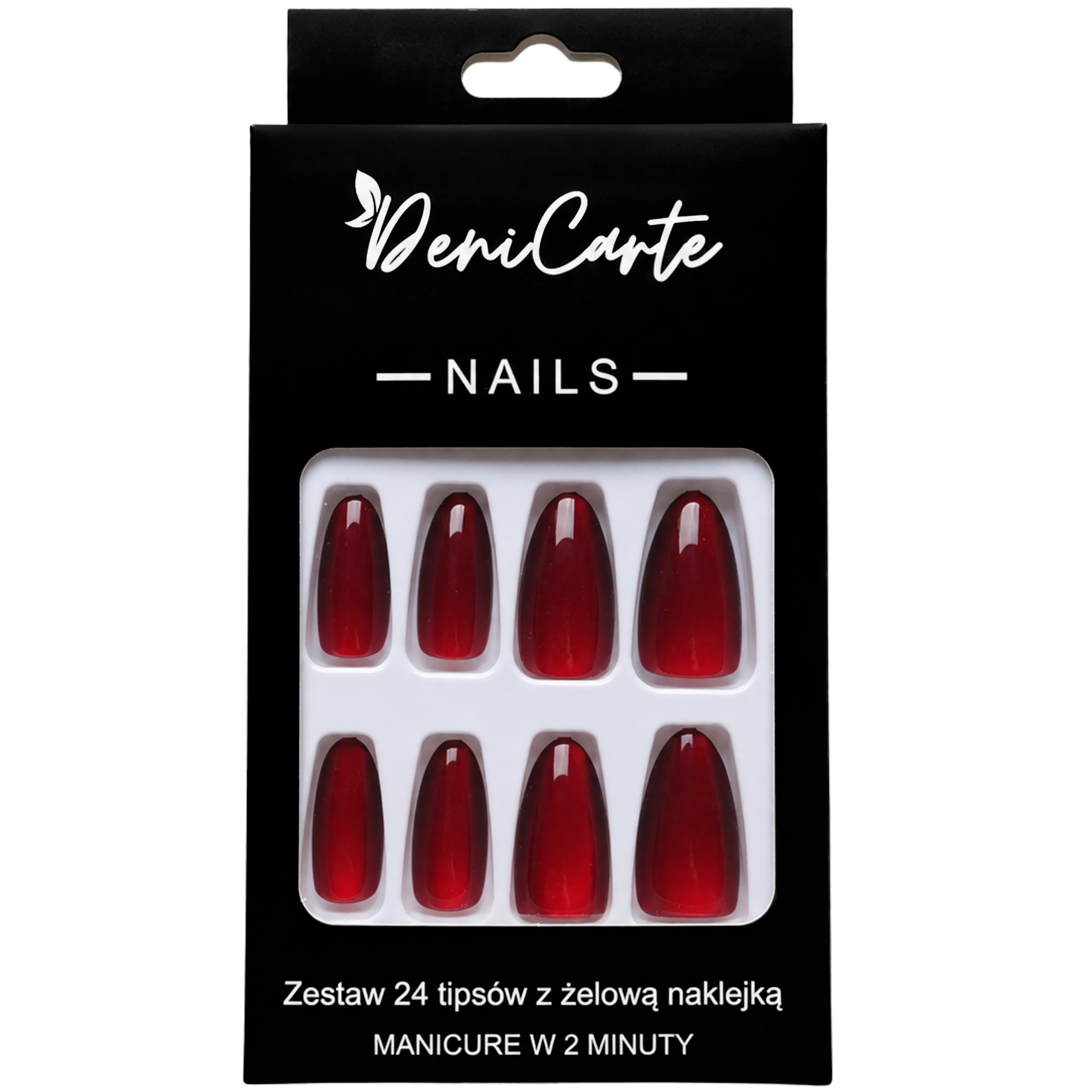 DeniCarte TIPSY L ALMOND CAT EYE RED - czerwone tipsy w kształcie migdała do przedłużania i stylizacji paznokci