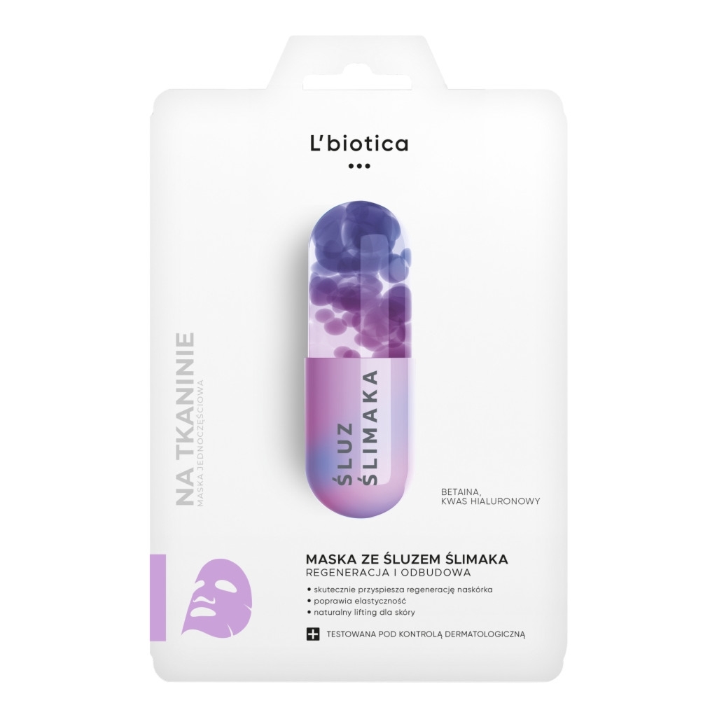 L'BIOTICA Maska na tkaninie ze śluzem ślimaka - błyskawiczna regeneracja 23 ml