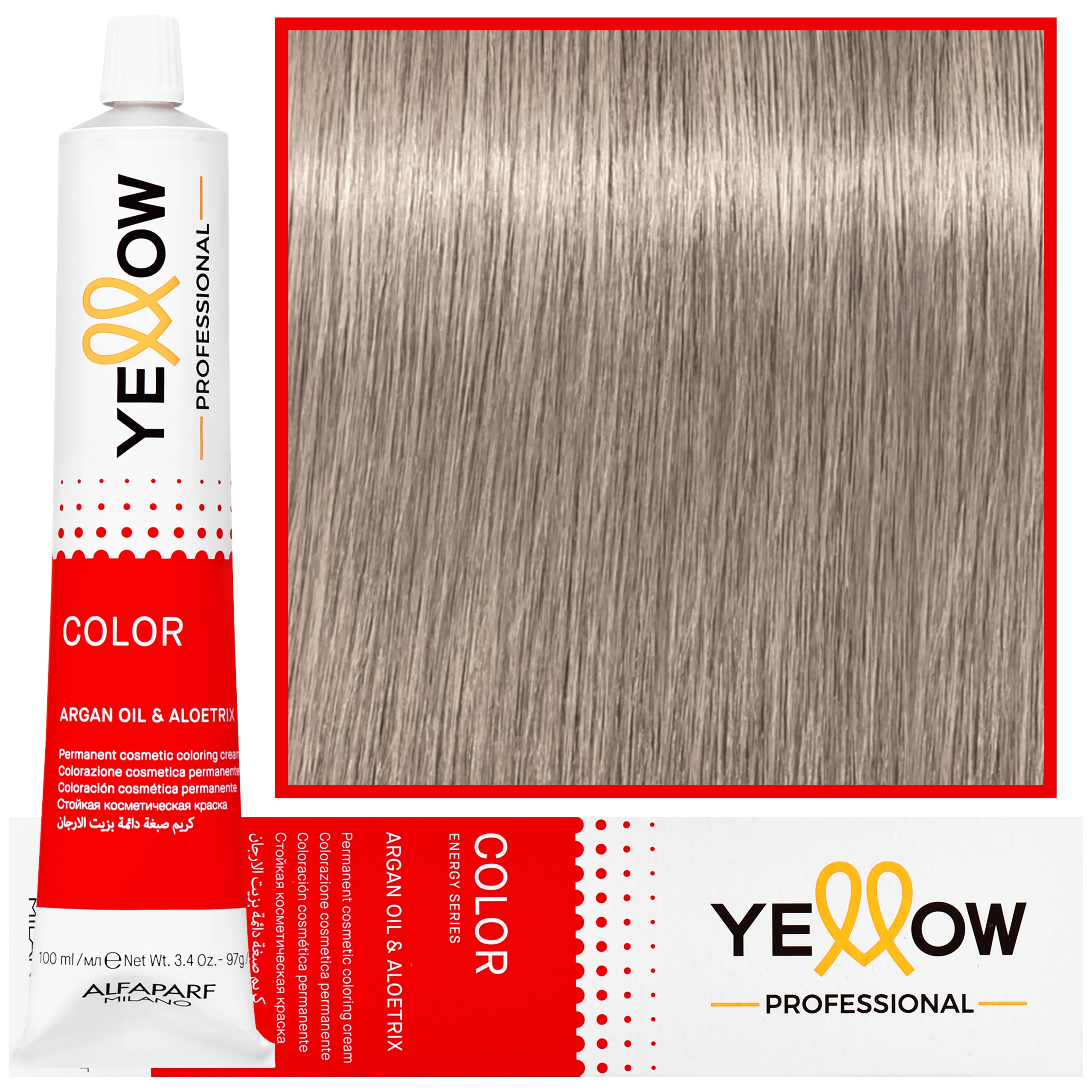 Alfaparf Yellow - trwała farba do włosów z aloesem i kiełkami pszenicy, 100ml 10.01 | Najjaśniejszy Blond Delikatnie Popielaty