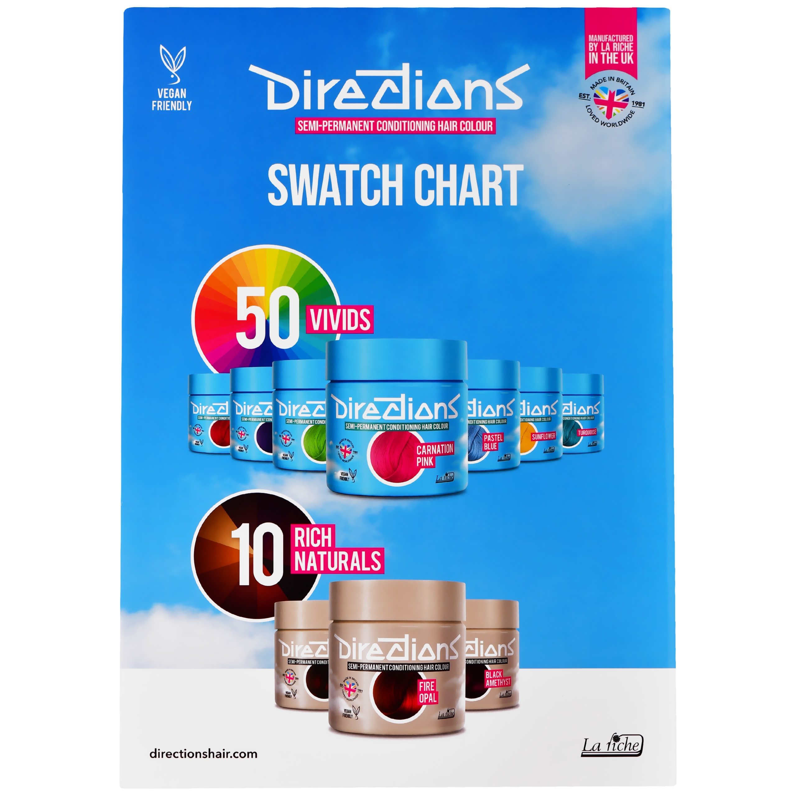 La Riche Directions Swatch Chart - karta wzornikowa do wyboru odcieni farb do włosów, 60 kolorów