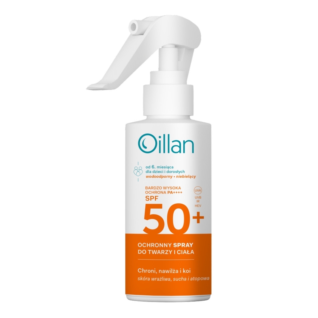 OILLAN Ochronny spray przeciwsłoneczny do twarzy i ciała z filtrem SPF50+ do skóry wrażliwej 125 ml