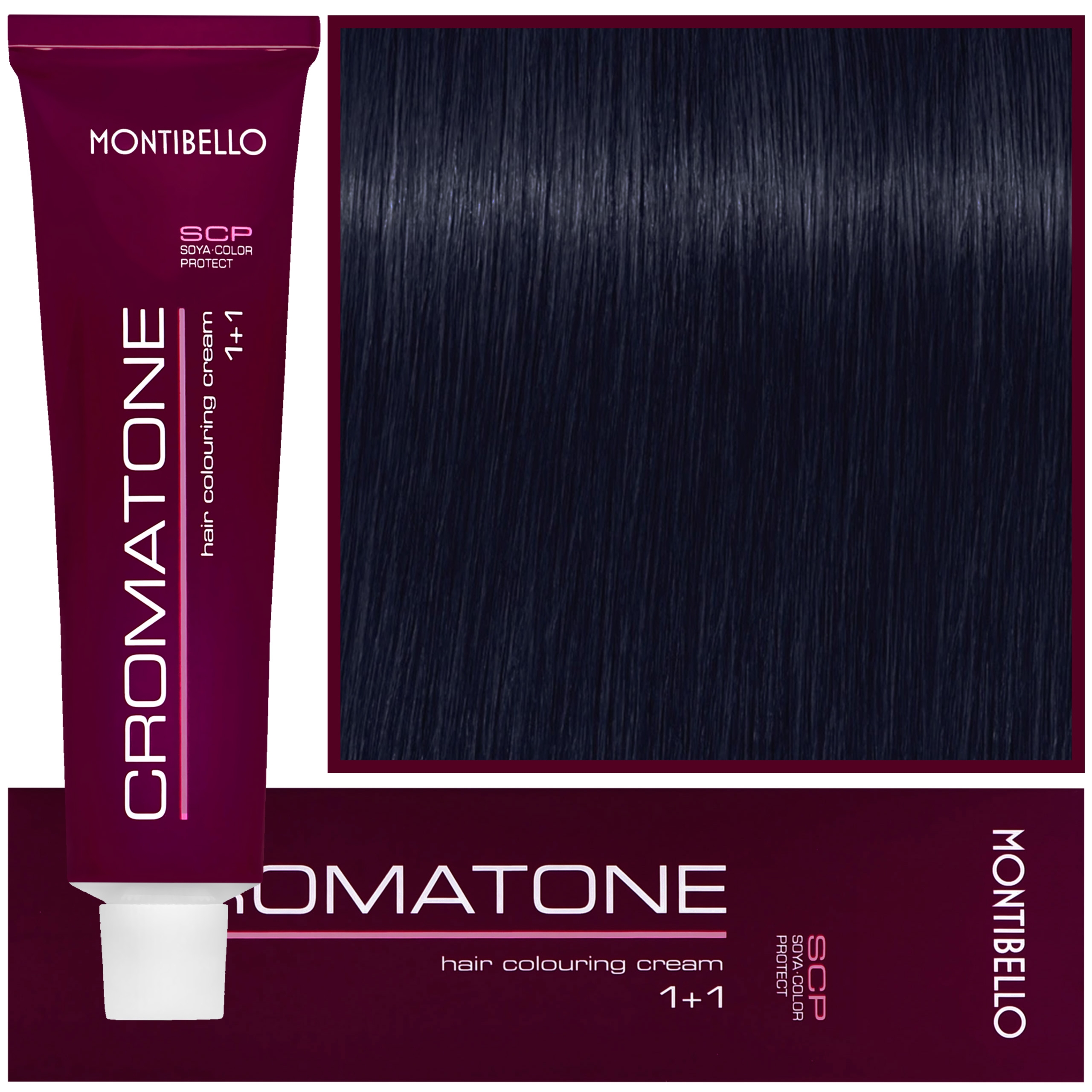 Montibello Cromatone - profesjonalna farba do trwałej koloryzacji, 60ml 1,1 | Niebieska Czerń