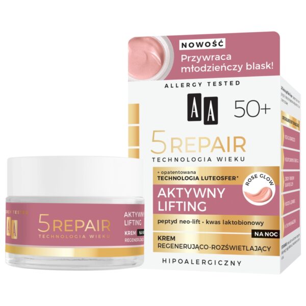 AA TECHNOLOGIA WIEKU 5REPAIR 50+ Aktywny Lifting Krem na noc regenerująco-rozświetlający 50 ml