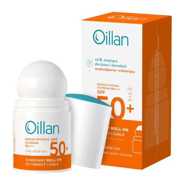 OILLAN Ochronny roll-on przeciwsłoneczny do twarzy i ciała z filtrem SPF50 do skóry wrażliwej 50 ml