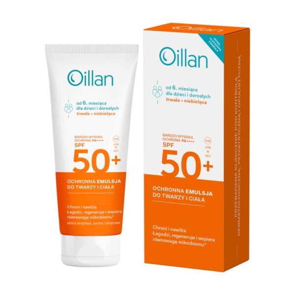 OILLAN Ochronna emulsja przeciwsłoneczna do twarzy i ciała z filtrem SPF50+ do skóry wrażliwej 100 ml