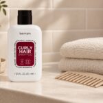 Kemon Curly Hair Shampoo 250 ml na łazienkowej półce obok ręcznika i grzebienia