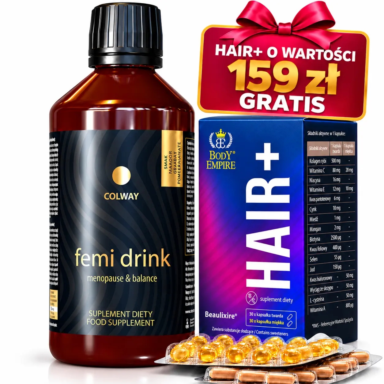 Zestaw Femi Drink Menopause & Balance + Hair+ Gratis