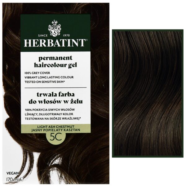 Herbatint Permanent Haircolour Gel – trwała, ziołowa farba do włosów w żelu, 170ml 5C | Jasny Popielaty Kasztan