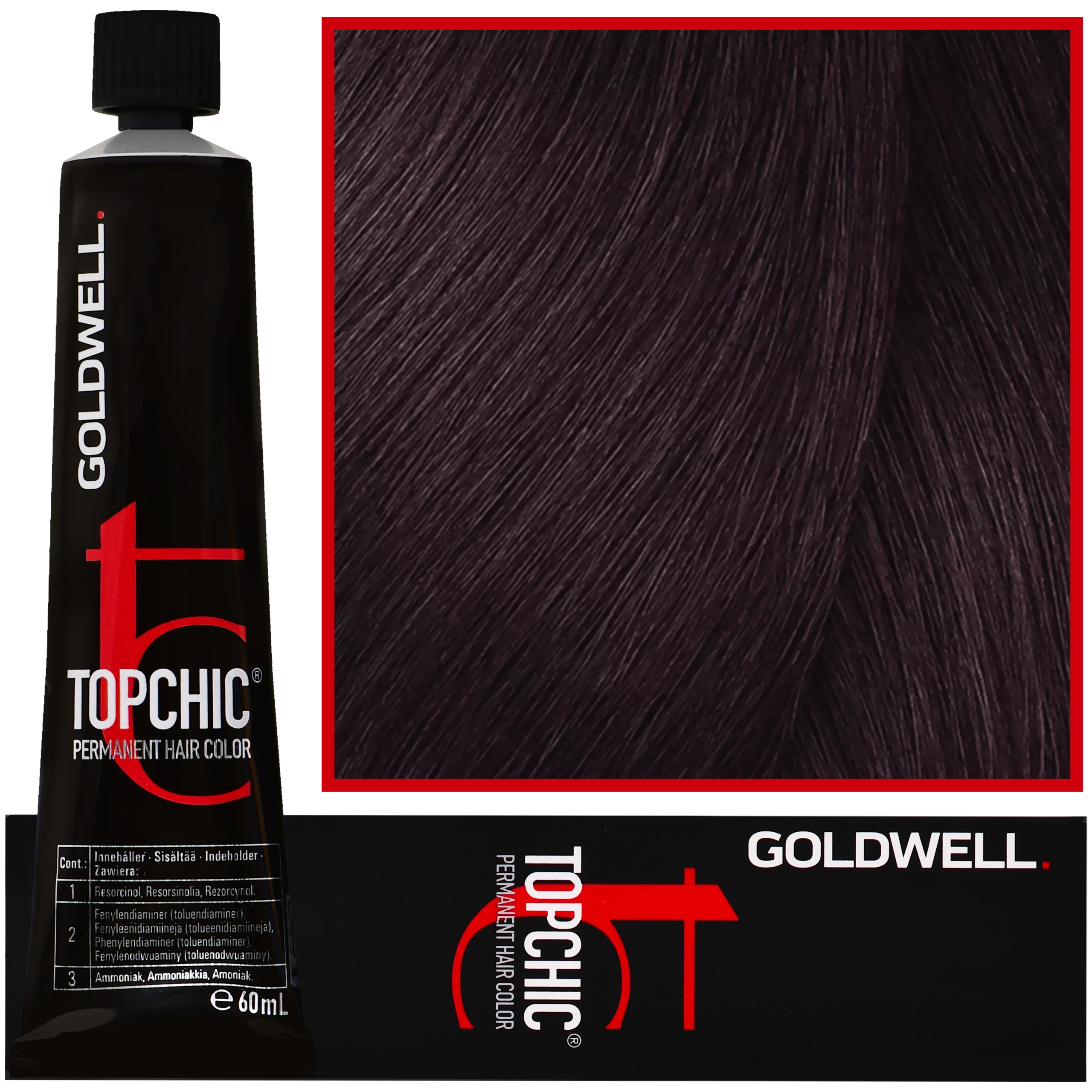 Goldwell Topchic - profesjonalna farba do włosów, 60ml 4R@VR Ciemny Mahoń Z Fioletowo Czerwonym Refleksem
