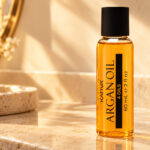Buteleczka Kativa Argan Oil 4 Oils 60 ml na jasnej półce w ciepłym świetle.