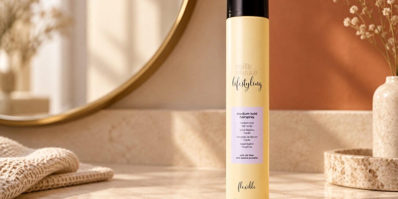 Lakier Milk Shake Medium Hold Hairspray 500 ml na jasnej toaletce